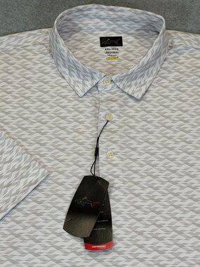 Greg Norman Play Dry Performance Golf Polo Shirt Gray White Geometric XXL NWT